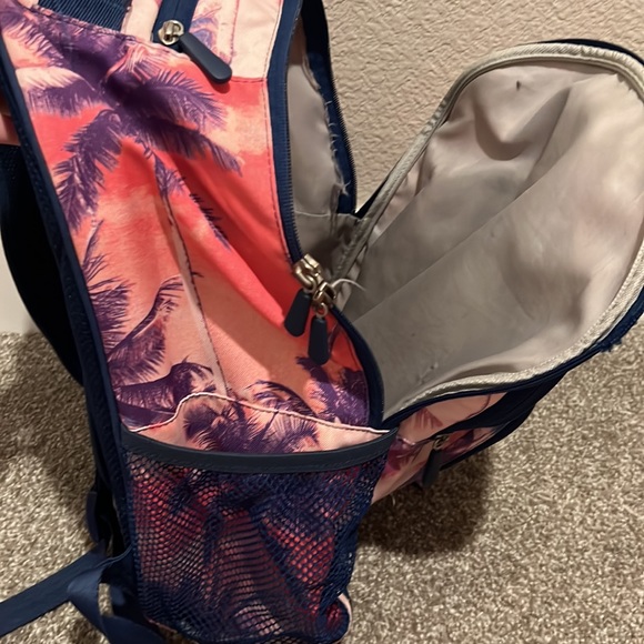 Pottery Barn Teen Backpack, Pink Sunset/purple palm trees. USED/broken zipper! - Picture 5 of 5